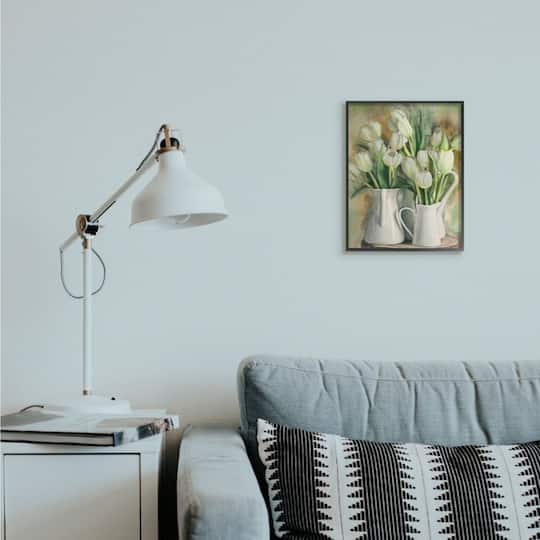 Stupell Industries White Tulips in Charming Country Pitchers Wall Art in Black Frame